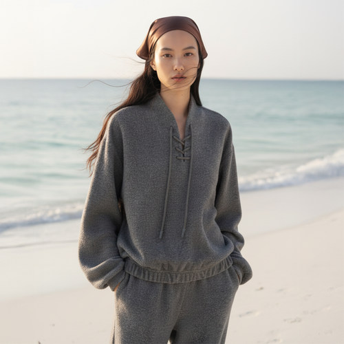 绑带禅意领卫衣羊毛混纺卫衣套装