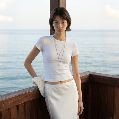 COMMON VALUE「随闲意」圆领修身正肩T恤休闲通勤纯色短袖上衣夏