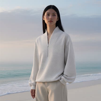 COMMON VALUE「 禅 Pāra 」中式禅意领卫衣 进口蜂巢提花上衣
