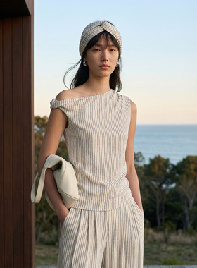 COMMON VALUE「 禅 Pāra 」肌理感亚麻斜领上衣百搭无袖条纹背心