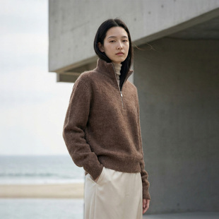 Nav」羊毛羊绒混纺立领半拉链毛衫 灵 极简风上衣 VALUE「 COMMON