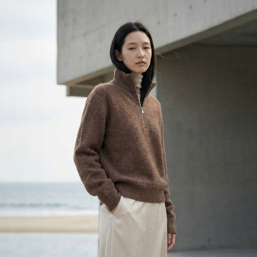 羊毛羊绒立领半拉链毛衫极简上衣