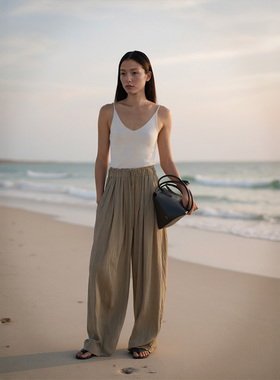 COMMON VALUE「 禅 Para 」松紧绑带休闲直筒裤 极简褶皱阔腿长裤