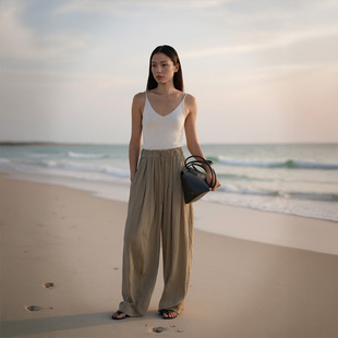 VALUE「 极简褶皱阔腿长裤 禅 」松紧绑带休闲直筒裤 Para COMMON