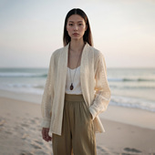 COMMON 夏日度假风防晒衬衣 Nav」燕麦色镂空钩针衬衫 VALUE「 灵