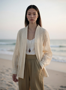 COMMON VALUE「 灵 Nav」燕麦色镂空钩针衬衫 夏日度假风防晒衬衣