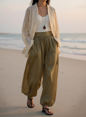 COMMON VALUE「 灵 Nav」莱赛尔纤维腰封阔腿裤 轻盈透气灯笼长裤