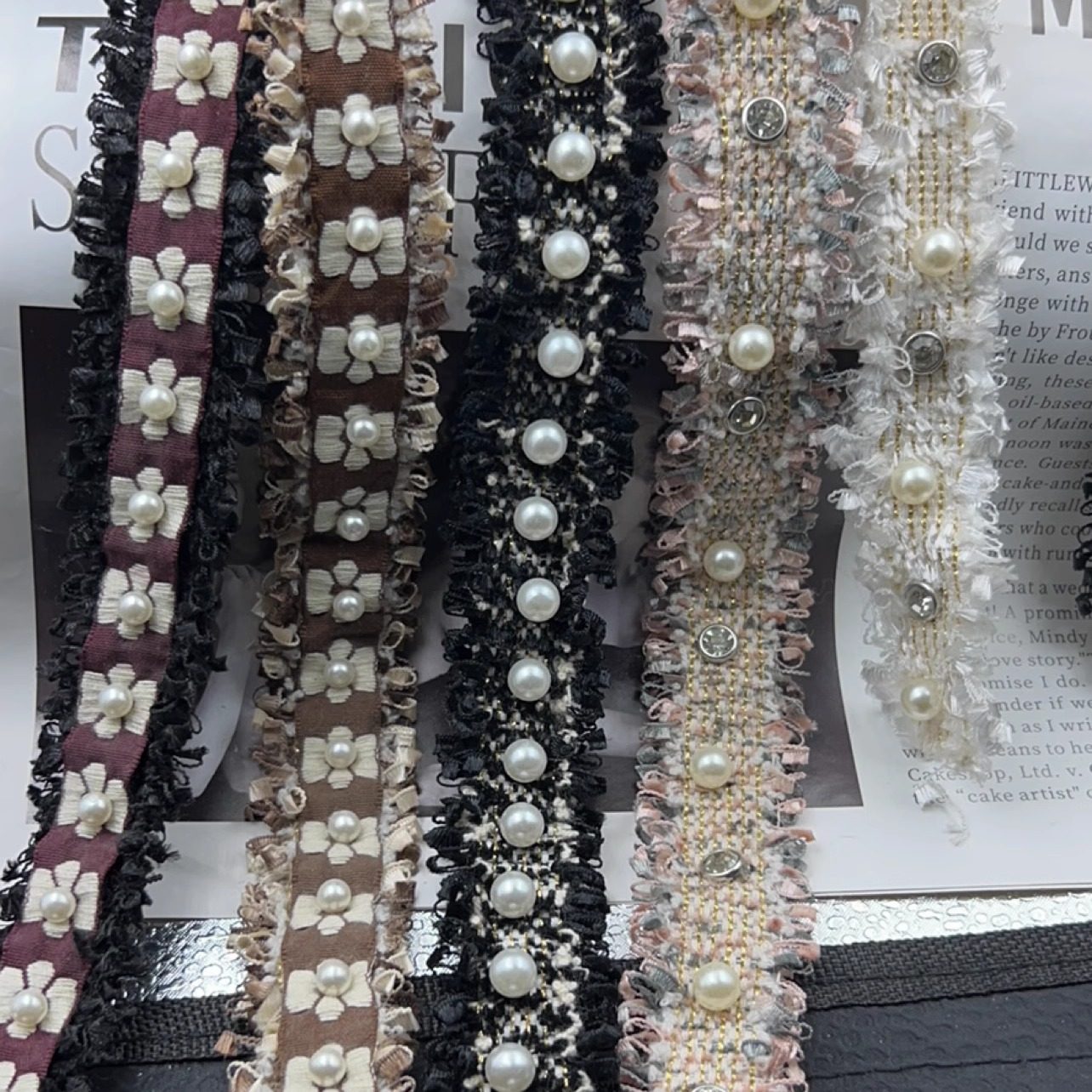 3cm宽双层小香风珍珠花边手工diy服装外套发饰辅料装饰钉珠织带,纺织面料/辅料/配套,服装花边,淘宝优惠券,粉丝福利购,淘宝优惠卷