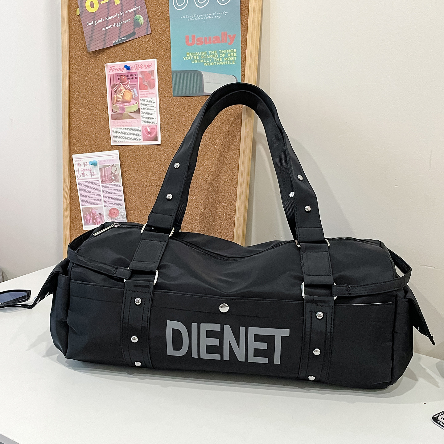 韩版新款休闲大容量运动健身包单肩手提旅行包男女尼龙瑜伽行李包