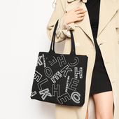 大容量包包女新款 2024时尚 小众购物袋字母帆布单肩包女通勤托特包