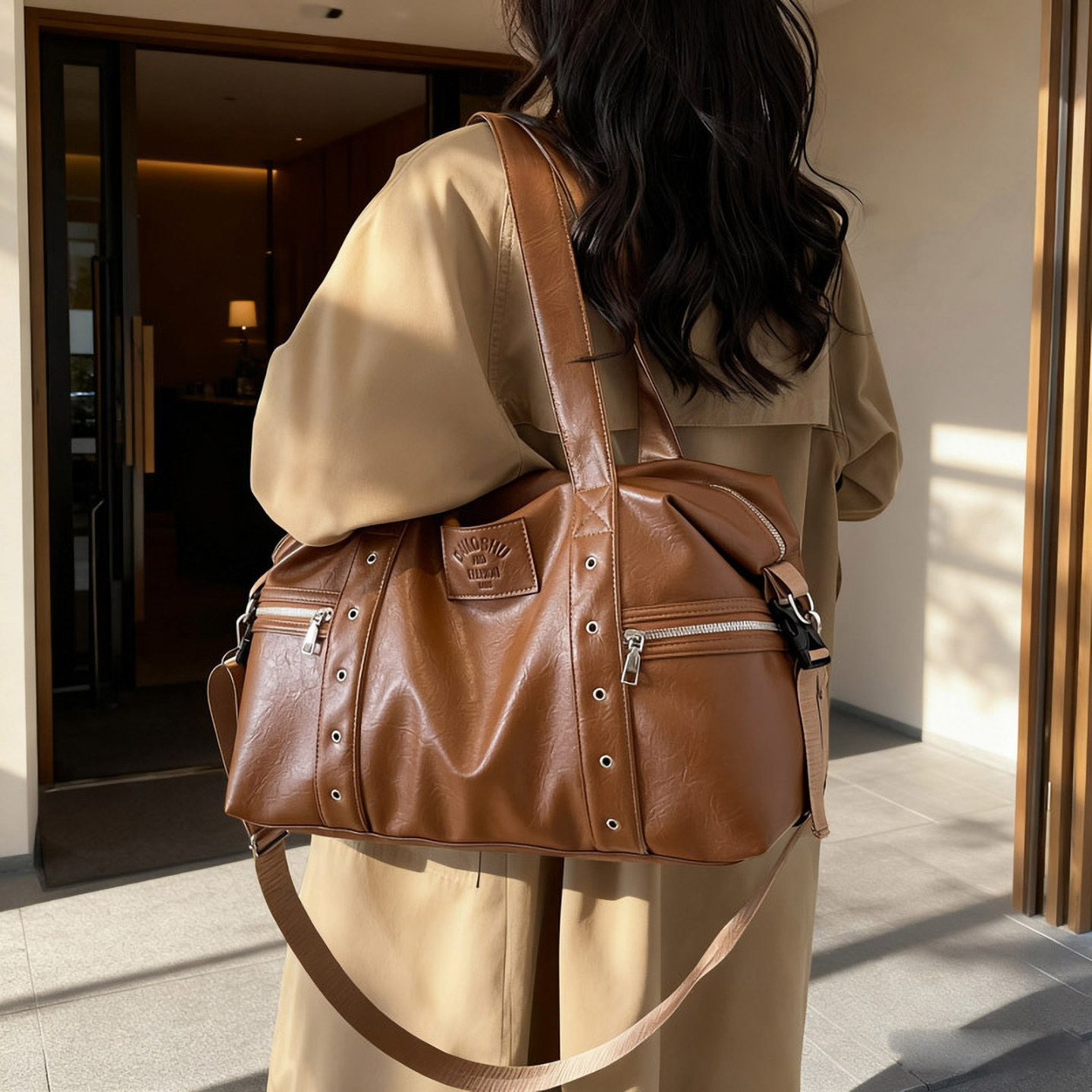 大容量复古皮质包包女百搭单肩斜挎通勤枕头包外出旅行出差手提包