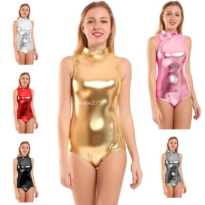 闪亮金属色小高领连体衣女