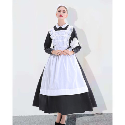 欧美复古女佣万圣节围裙演出服