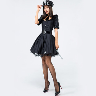 万圣节欧美女警cosplay服装教官领带连衣裙子教导员角色扮演服装