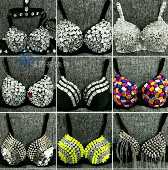 夜店水钻铆钉文胸性感亮片流苏酒吧演出文胸彩钻内衣DS爵士舞台装