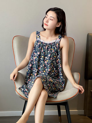 夏季薄款韩版吊带甜美棉绸睡裙薄款夏天女士宽松睡衣裙宽松连衣裙