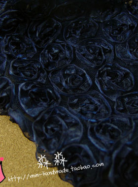 2021新款布料 深蓝色网纱缎带立体花盘花 装饰礼服网纱蕾丝面料