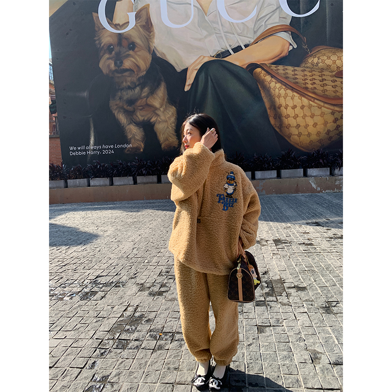 落落狷介毛毛外套女套装裤