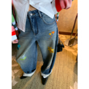 设计感小众刺绣裤 女2025年新款 子小个子 加绒弯刀牛仔裤 落落狷介