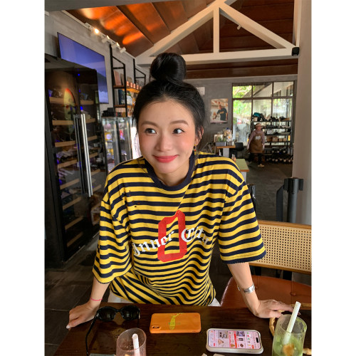 落落狷介条纹宽松短袖T恤女
