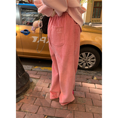裤 子2025新款 今年流行爆款 落落狷介 小个子宽松粉色灯芯绒阔腿裤
