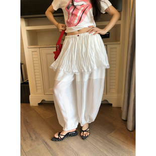 落落狷介 裤子女夏薄款2026新款白色束脚裤松紧腰设计感小众天丝