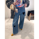 新款 落落狷介 2025年冬季 小个子刺绣阔腿裤 设计感高腰 加绒牛仔裤