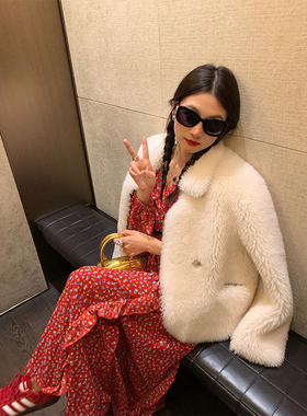 落落狷介 皮毛一体外套女冬白色毛毛外套2025新款设计感短款皮草