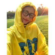 落落狷介 连帽卫衣女2025年新款早秋宽松黄色套头外套小个子印花