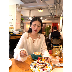 小个子宽松上衣2025新款 初冬内搭米白色针织衫 巨好看 落落狷介