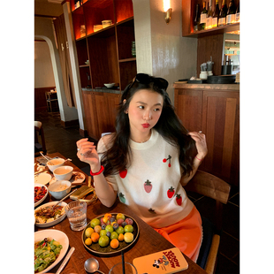 设计感白色绵羊毛圆领毛线衣 套头毛衣女2025年新款 落落狷介 短袖