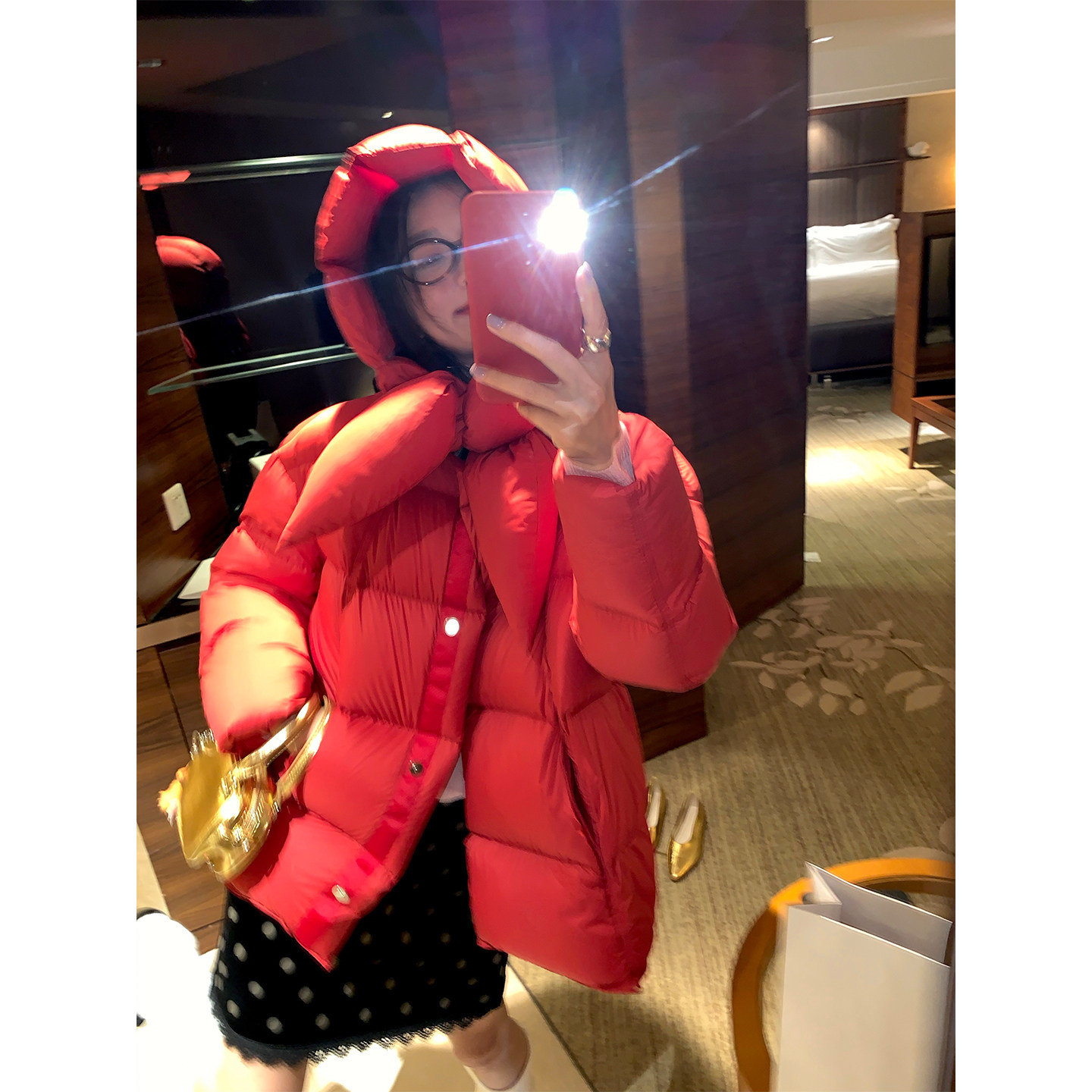 落落狷介 红色羽绒服冬季女款2026年新款连帽小个子加厚保暖外套