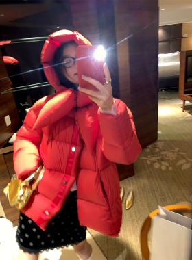 落落狷介 红色羽绒服冬季女款2025年新款连帽小个子加厚保暖外套
