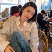 上衣女白色条纹2025年春夏新款 落落狷介 衬衫 设计感小众宽松衬衣