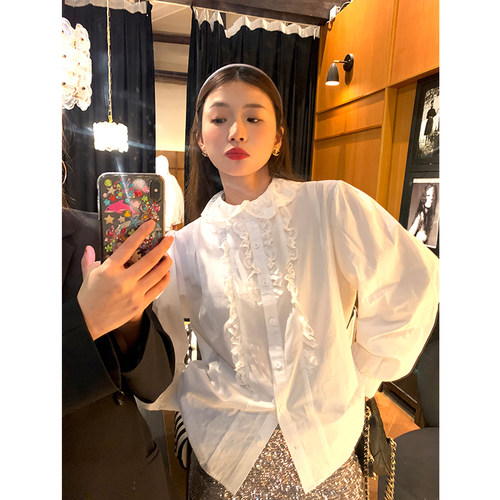 落落狷介白色蕾丝拼接法式衬衫女