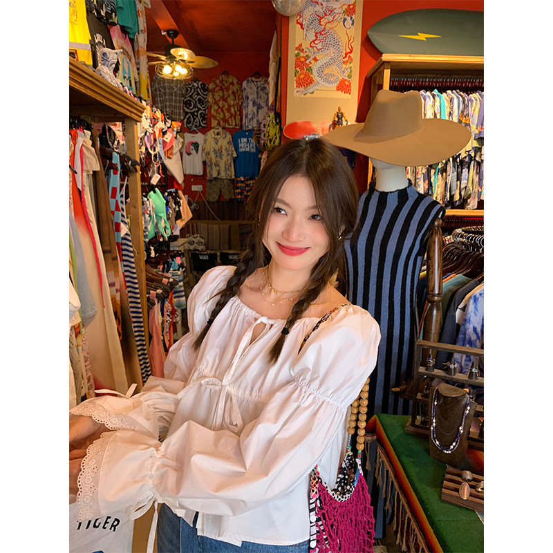 落落狷介法式白色衬衫女装2025新款春款系带蕾丝拼接设计感上衣女,女装/女士精品,衬衫,淘宝优惠券,粉丝福利购,淘宝优惠卷