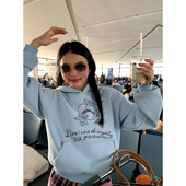 落落狷介加绒加厚卫衣女连帽套头小个子外套2025年新款 设计感蓝色