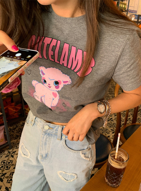 落落狷介 短袖女t恤夏2026新款设计感独特别致上衣灰色修身小个子