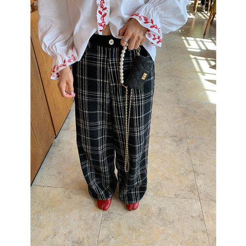 落落狷介高腰格子裤女
