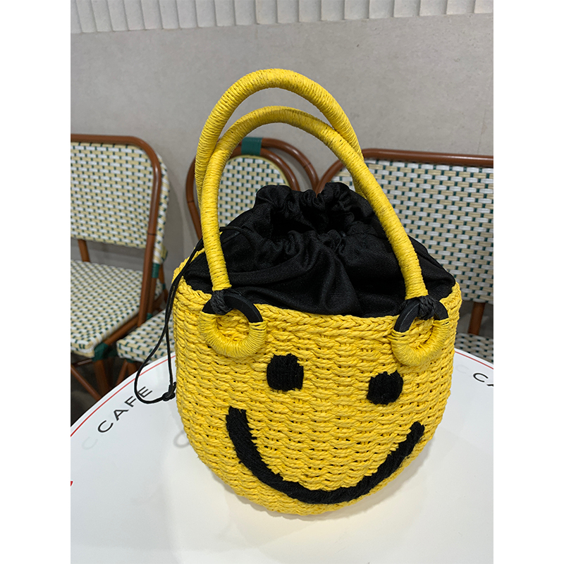 落落狷介黄色夏小众草编水桶包