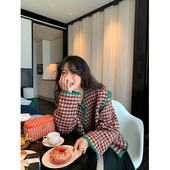 落落狷介 毛呢外套女2025年新款 千鸟格短外套秋冬呢子上衣小个子