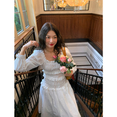 落落狷介 连衣裙女镂空小个子收腰裙子 白色长袖 2025早秋新款 女装