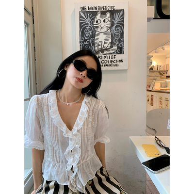 落落狷介白色苎麻衬衫女泡泡袖