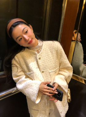 落落狷介羊毛大衣女2025年新款白色毛呢外套设计感小香风呢子外套