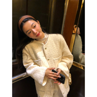 落落狷介羊毛大衣女2025年新款 白色毛呢外套设计感小香风呢子外套