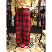 子女2025年新款 冬季 毛呢休闲裤 落落狷介加绒裤 高腰格子羊毛裤 保暖