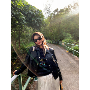 落落狷介 设计感小众皮夹克外套 皮衣外套女小个子黑色2025年新款