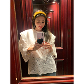 落落狷介 女宽松白上衣 衬衣2025年新款 蕾丝方领衬衫 白色春夏长袖