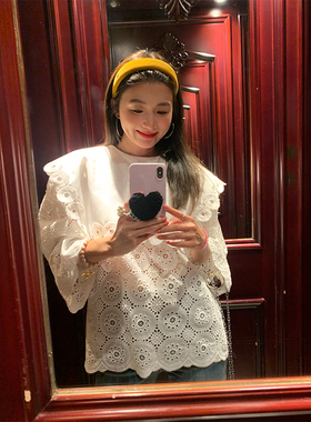 落落狷介 蕾丝方领衬衫白色春夏长袖衬衣2025年新款女宽松白上衣