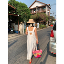 落落狷介 漂亮裙子白色背带裙小个子方领设计感连衣裙 今年流行